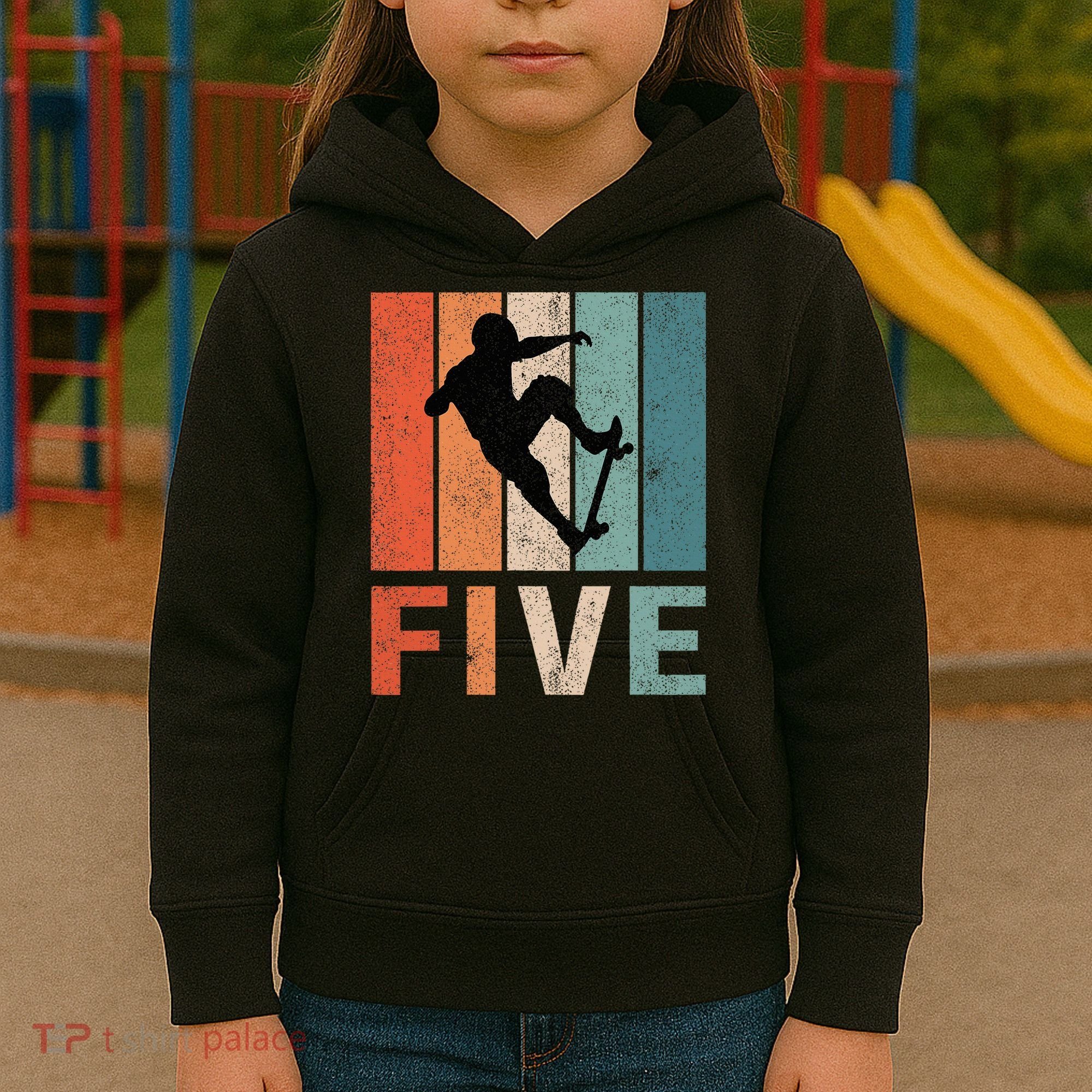 5th Birthday Retro Skateboard Skater 5 Years Old Kids Hoodie