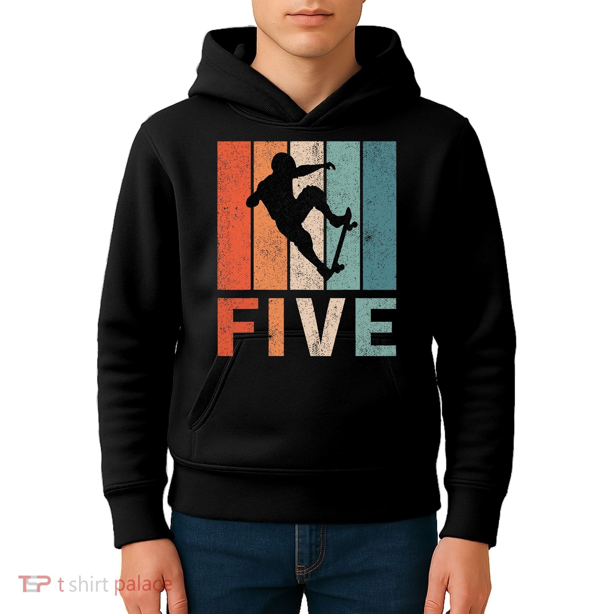 5th Birthday Retro Skateboard Skater 5 Years Old Kids Hoodie