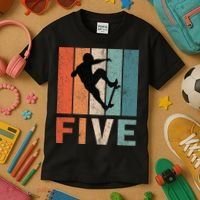 5th Birthday Retro Skateboard Skater 5 Years Old Kids T-Shirt thumb 3