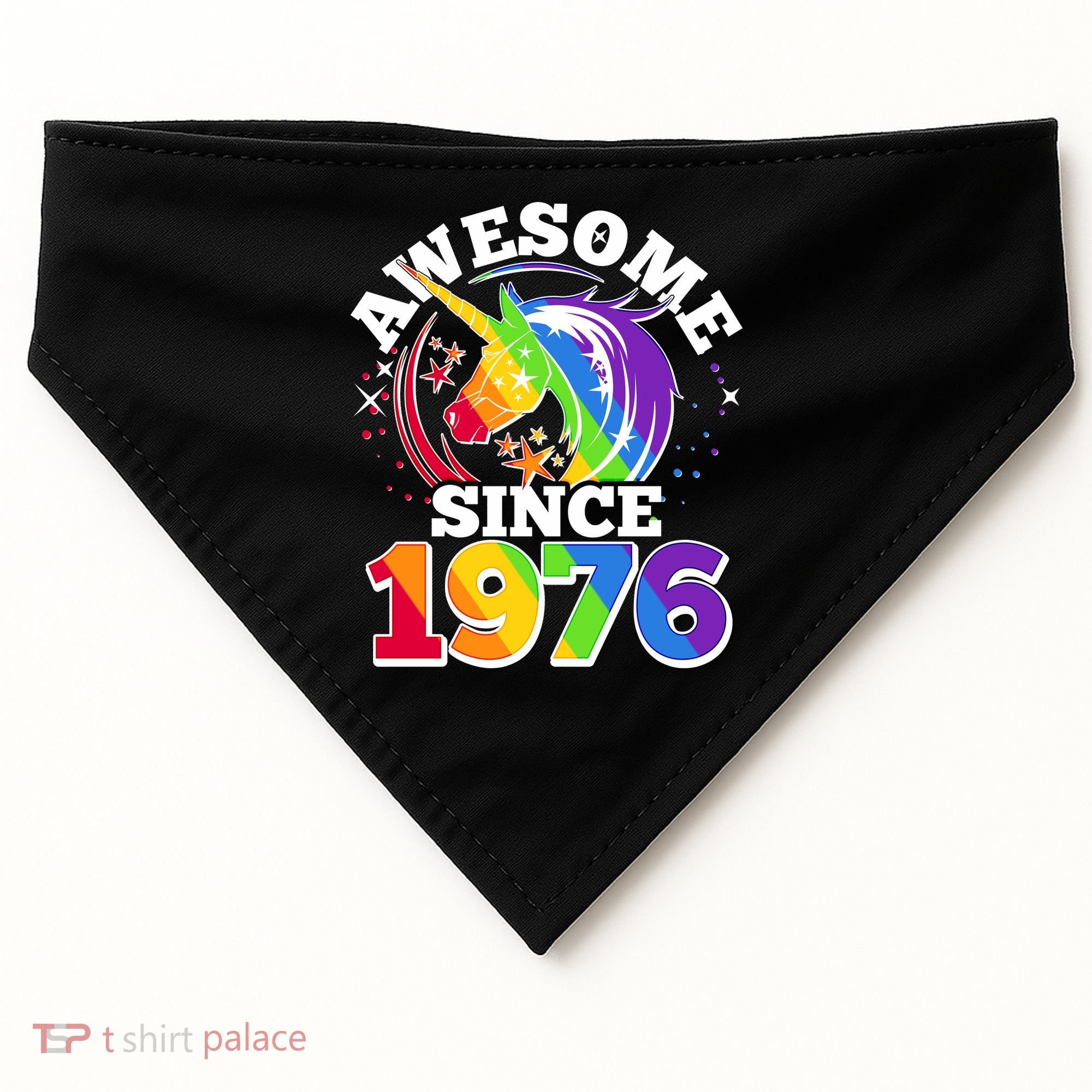 50th Birthday Rainbow Unicorn Awesome Since 1976 USA-Made Doggie Bandana