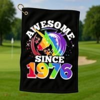 50th Birthday Rainbow Unicorn Awesome Since 1976 Golf Towel thumb 1