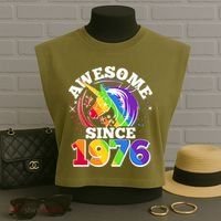 50th Birthday Rainbow Unicorn Awesome Since 1976 Garment-Dyed Women's Muscle Tee thumb 3