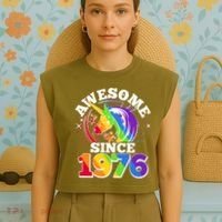 50th Birthday Rainbow Unicorn Awesome Since 1976 Garment-Dyed Women's Muscle Tee thumb 4