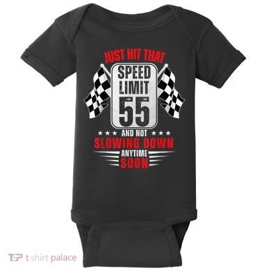 55th Birthday Speed Limit Sign 55 Years Old Funny Racing Baby Bodysuit
