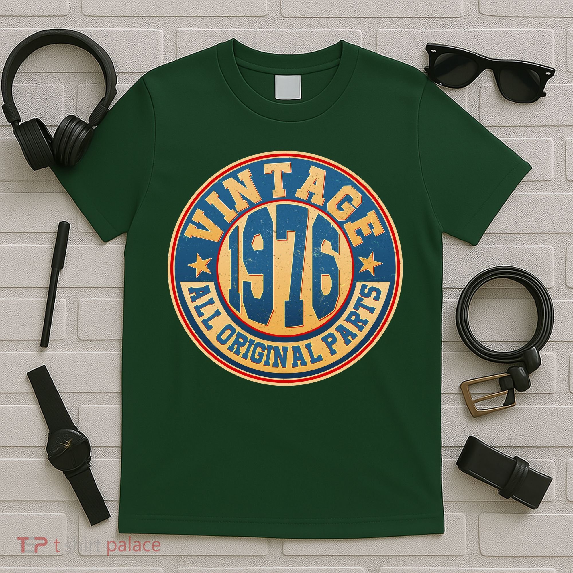 50th Birthday Vintage 1976 All Original Parts Shield Emblem  T-Shirt