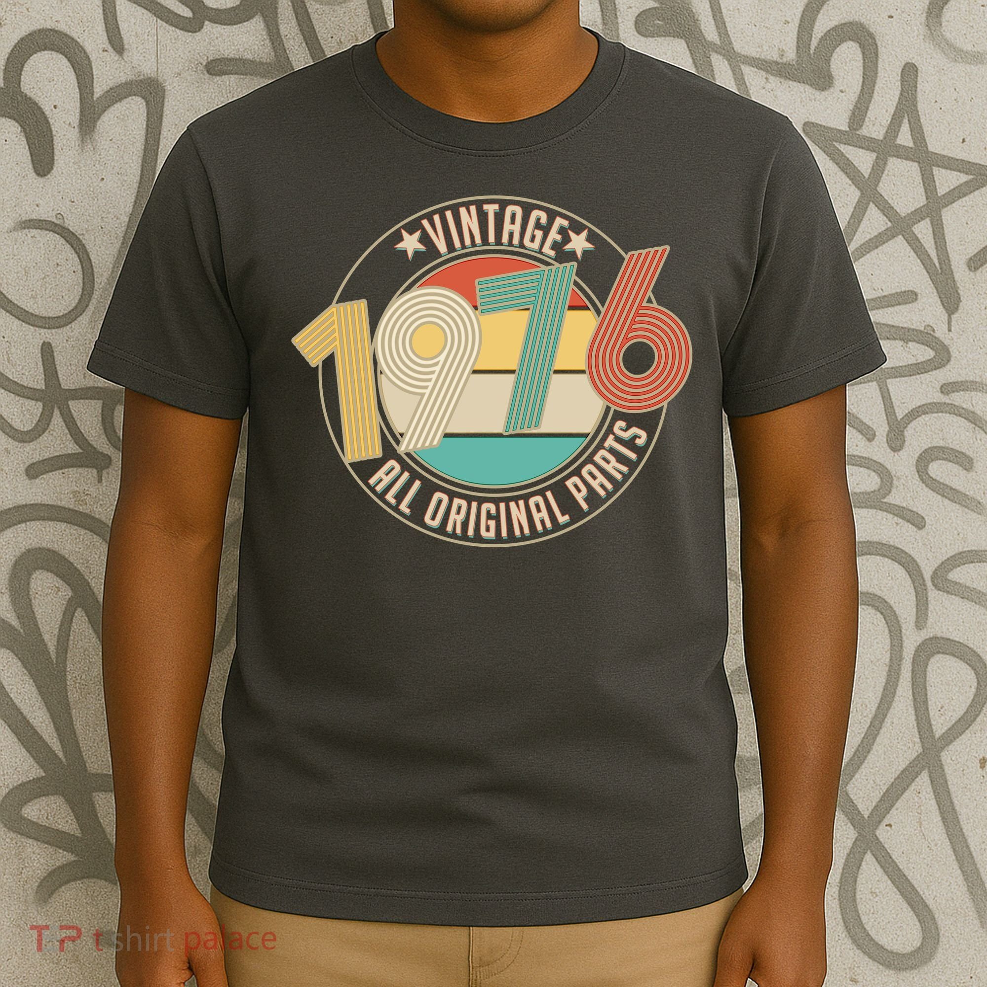 50th Birthday Vintage 1976 All Original Parts Emblem T-Shirt