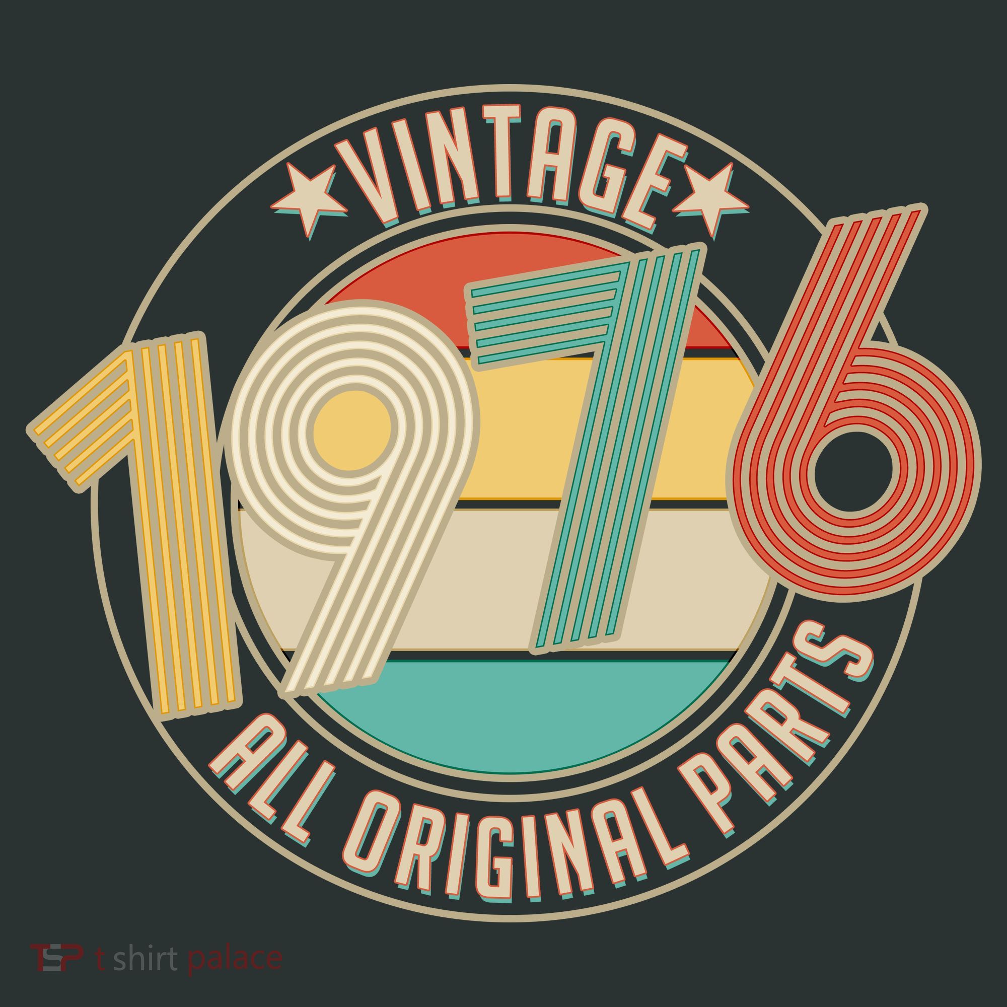 50th Birthday Vintage 1976 All Original Parts Emblem T-Shirt