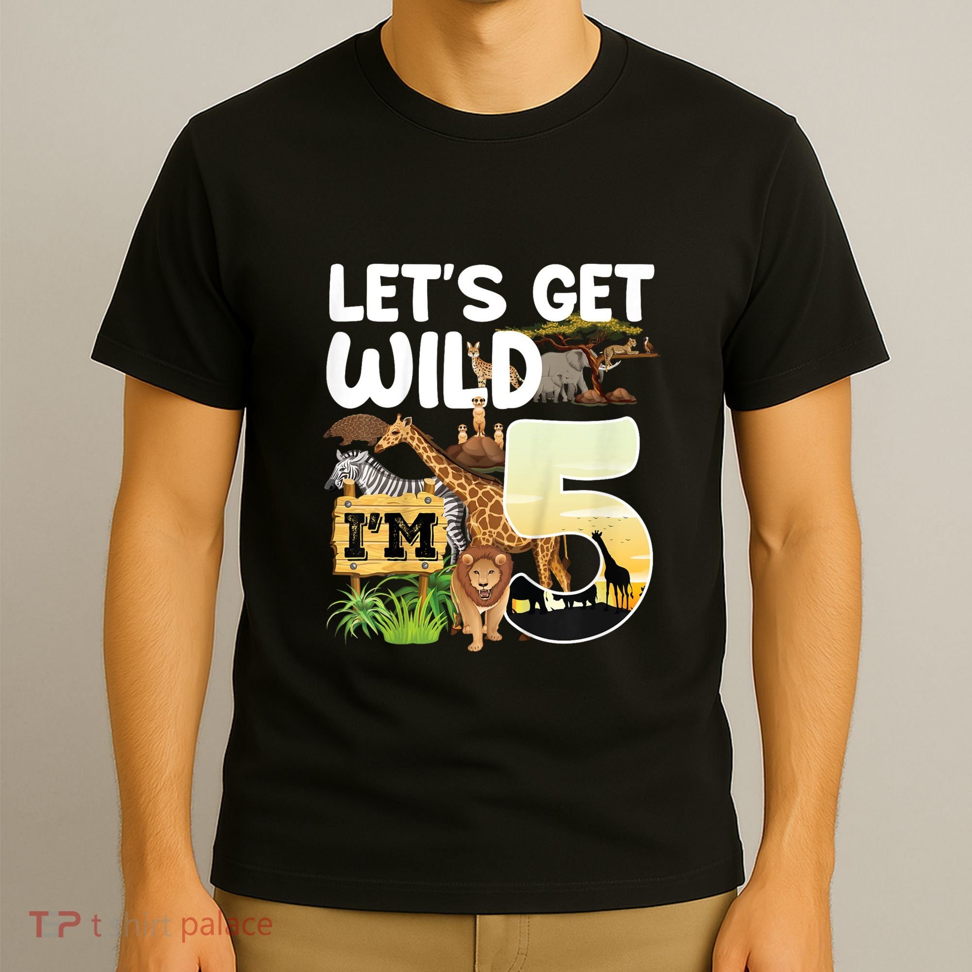 5th Birthday Zoo Safari Jungle Animal | Lets Get Wild Im 5 T-Shirt