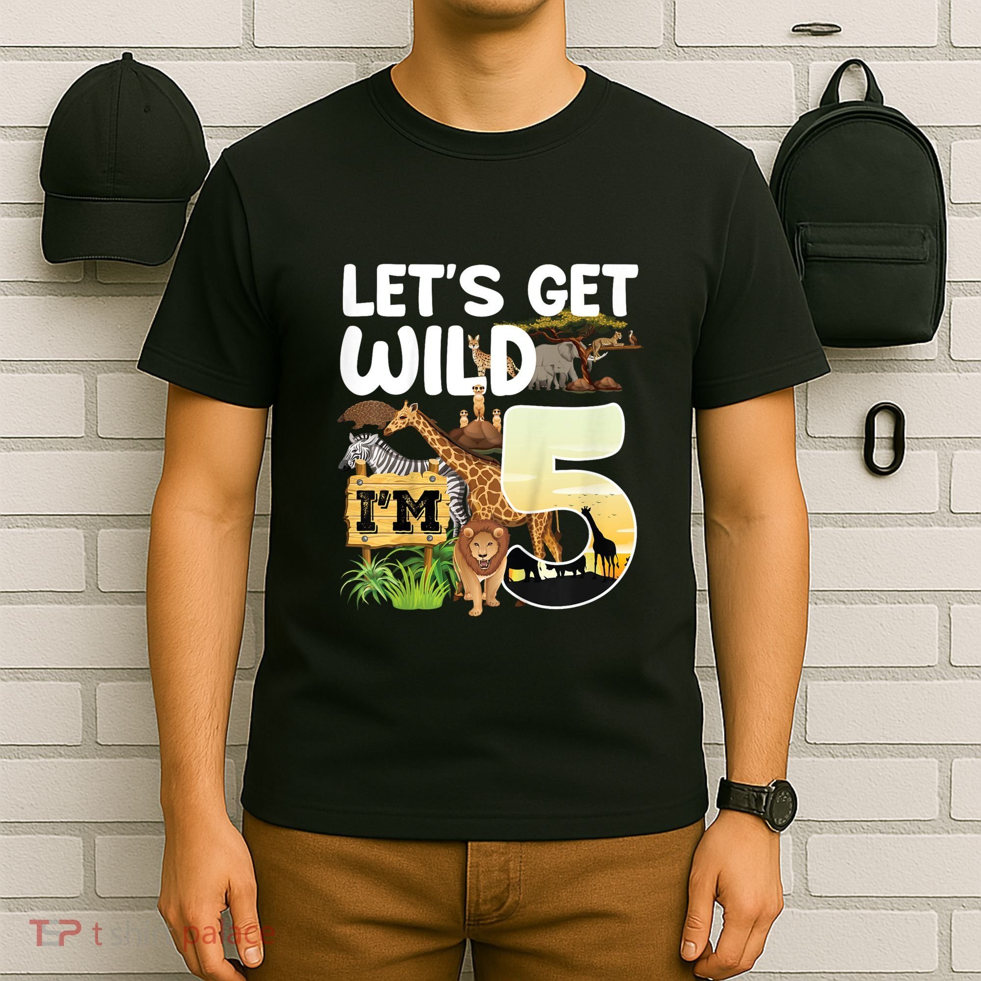 5th Birthday Zoo Safari Jungle Animal | Lets Get Wild Im 5 T-Shirt