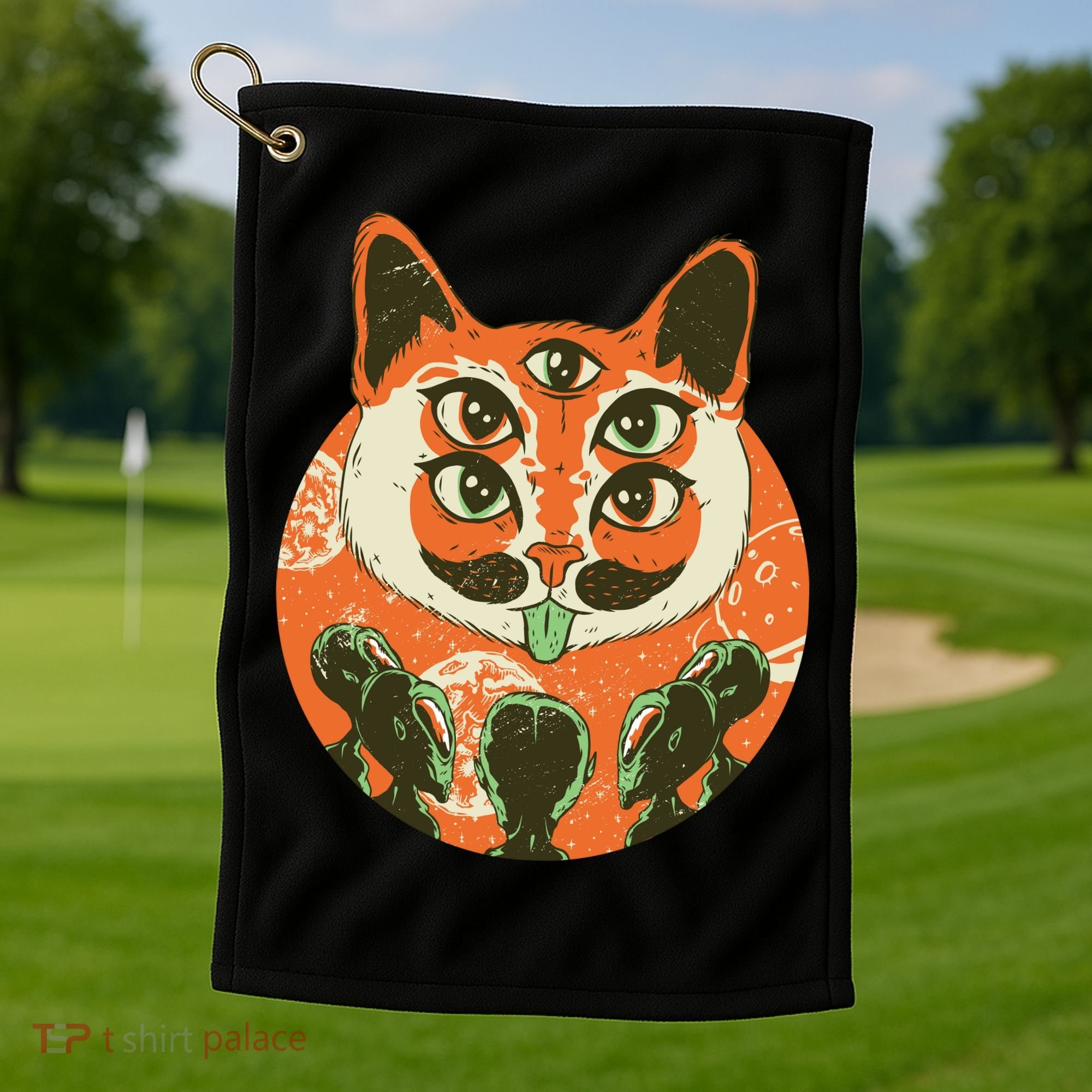 5 Eyed Alien Cat Golf Towel