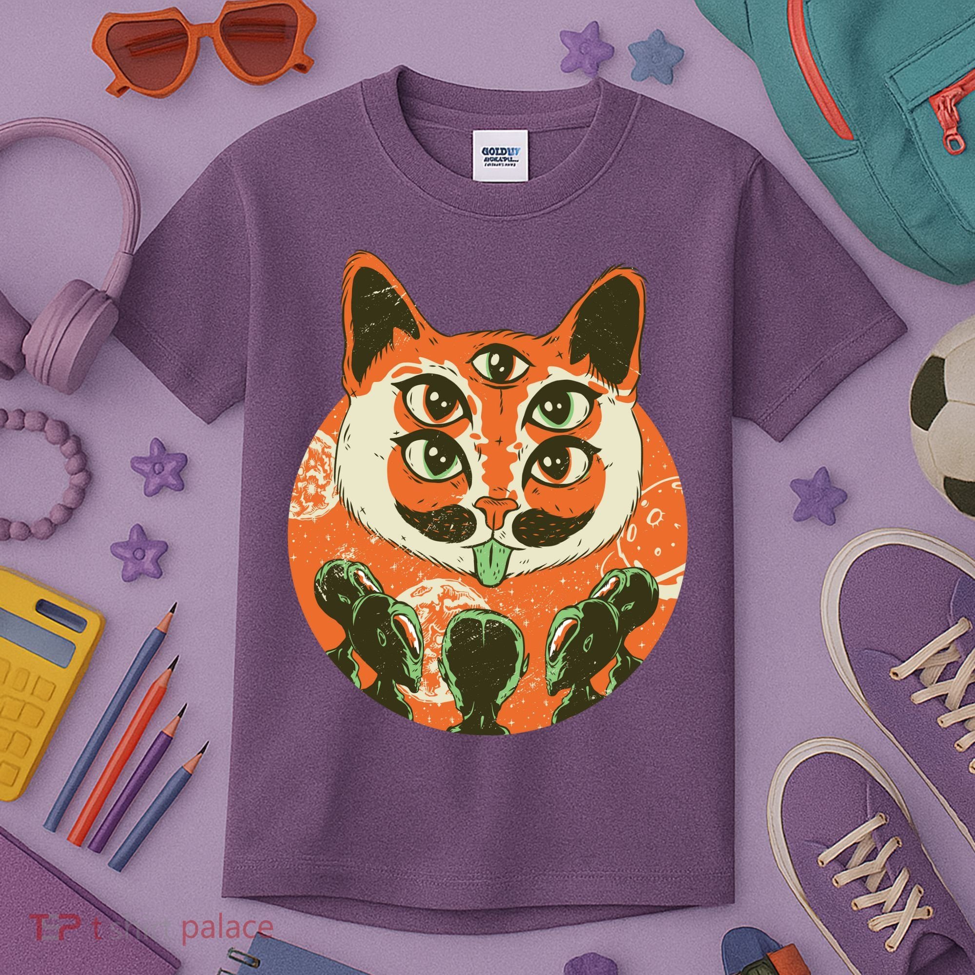 5 Eyed Alien Cat Kids T-Shirt