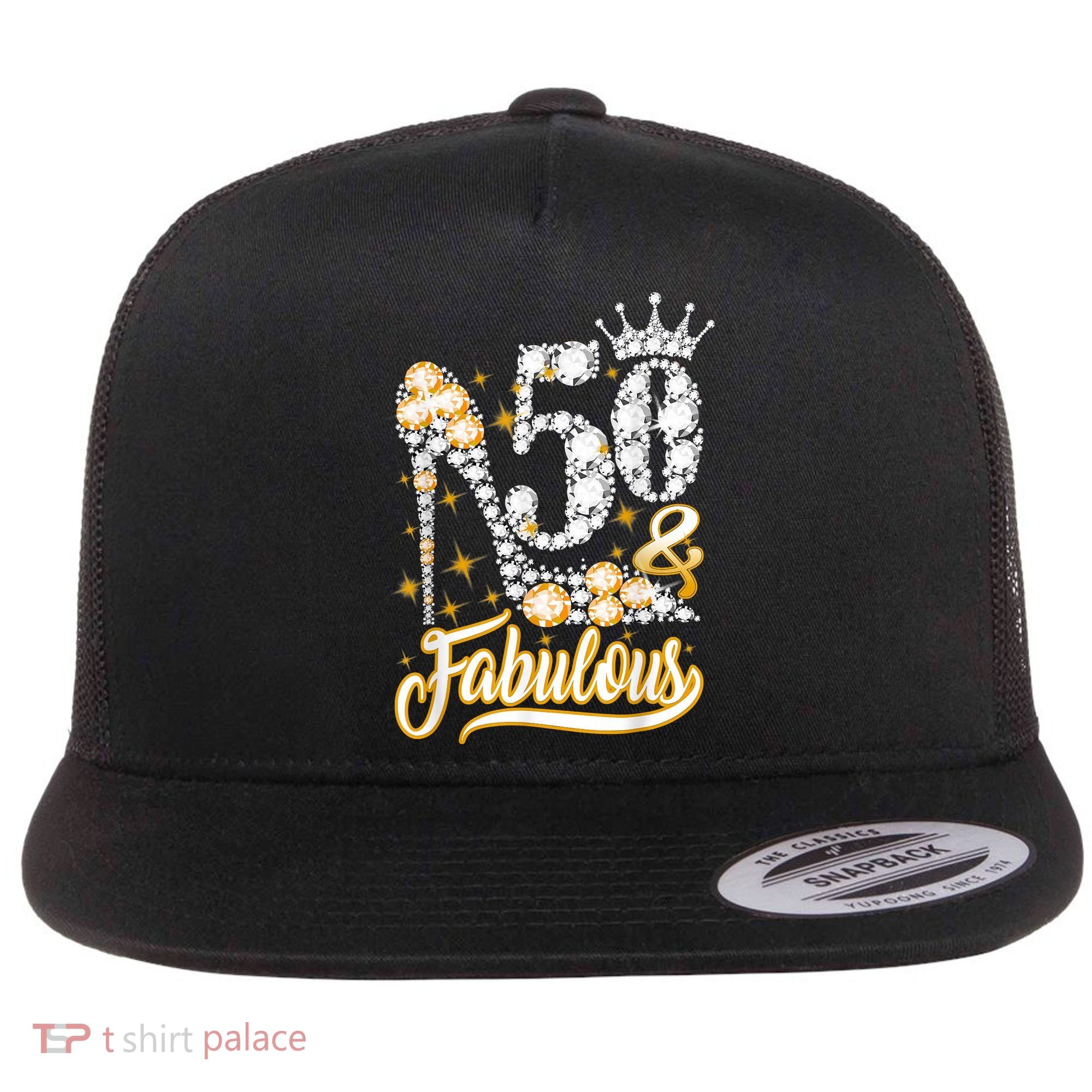 50 & Fabulous 50 Years Old 50th Birthday Diamond Crown Shoes Flat Bill Trucker Hat