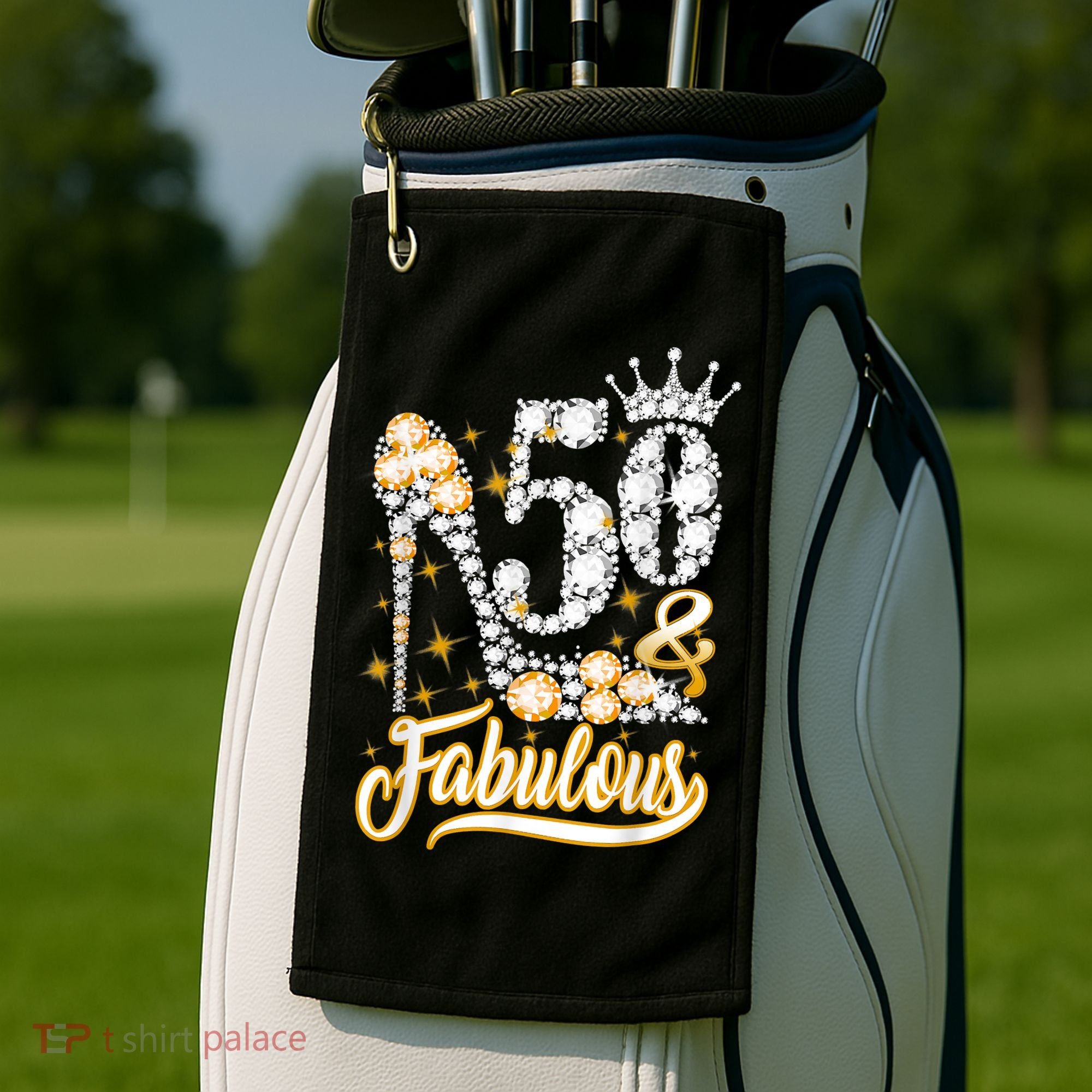 50 & Fabulous 50 Years Old 50th Birthday Diamond Crown Shoes Golf Towel