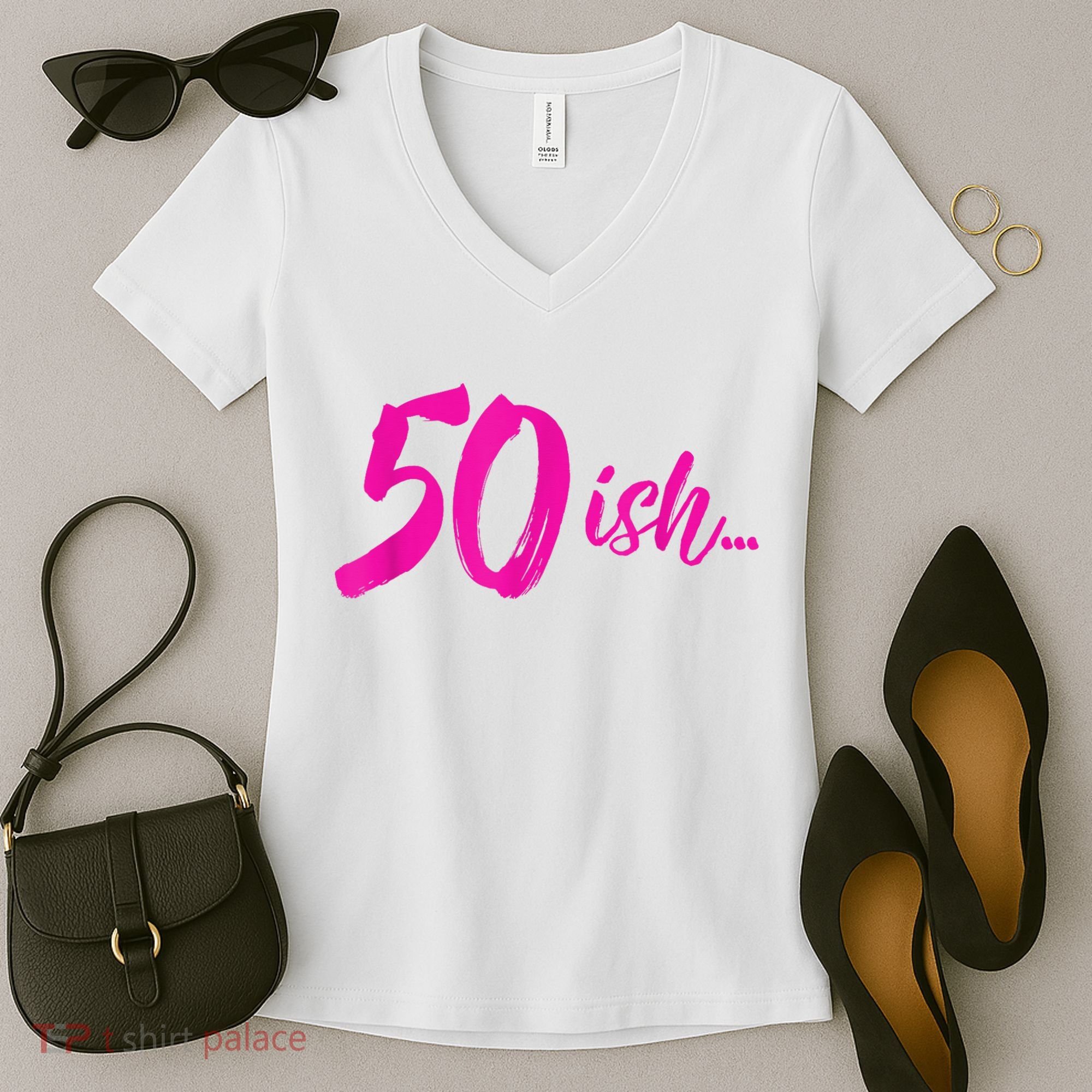 50ish Funny 50th Birthday Turning 50 Years Old Women's V-Neck T-Shirt