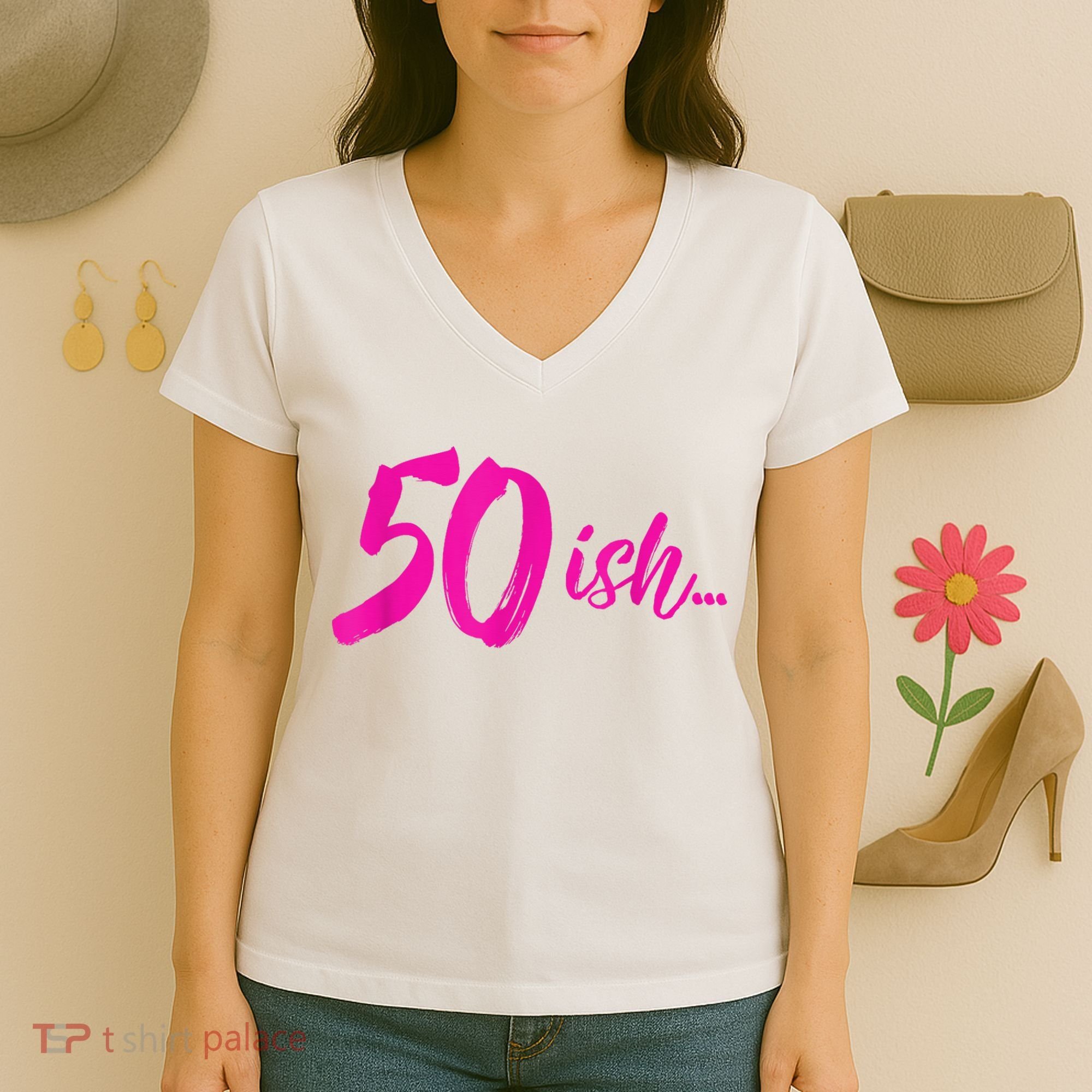 50ish Funny 50th Birthday Turning 50 Years Old Women's V-Neck T-Shirt