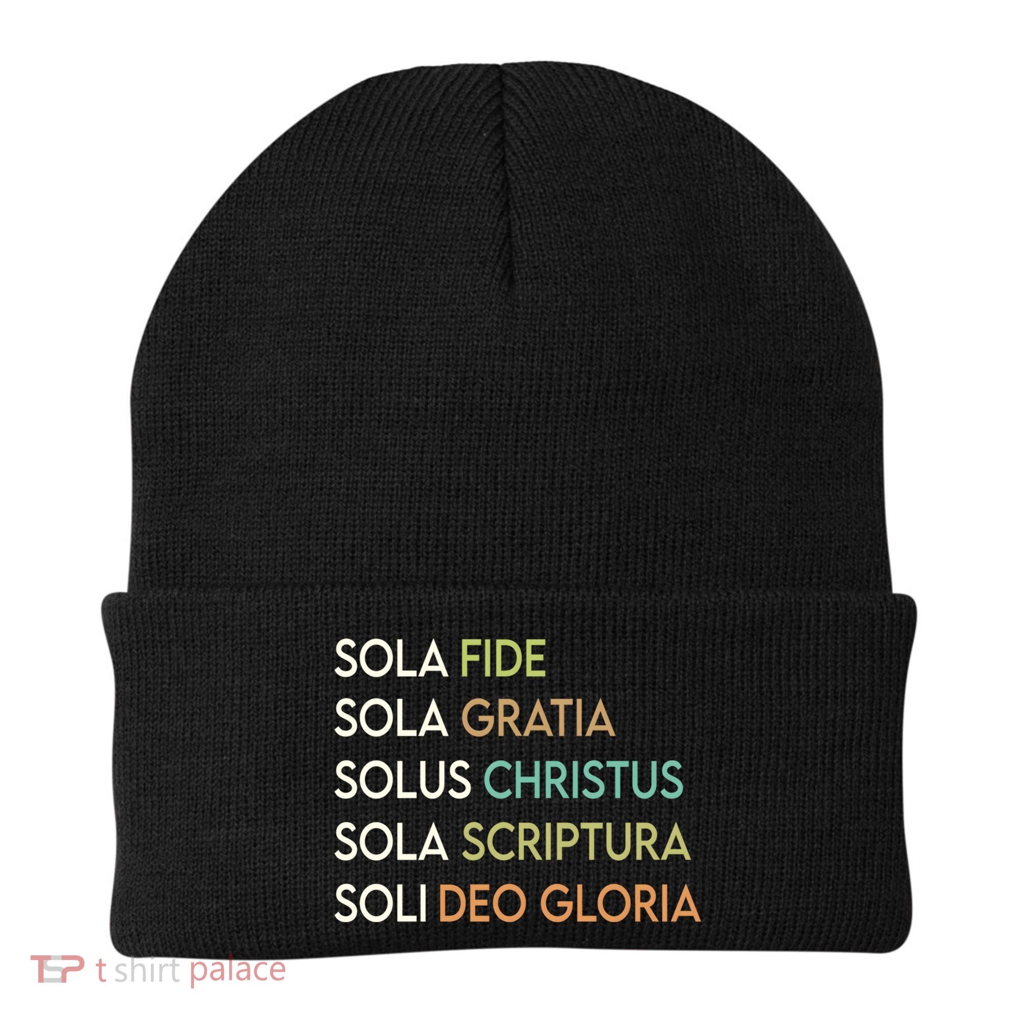 5 Five Solas Of The Reformation Theology Christian Church Gift Beanie