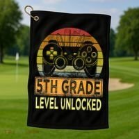 5th Grade Level Unlocked First Day Of School Video Gamer Golf Towel thumb 1
