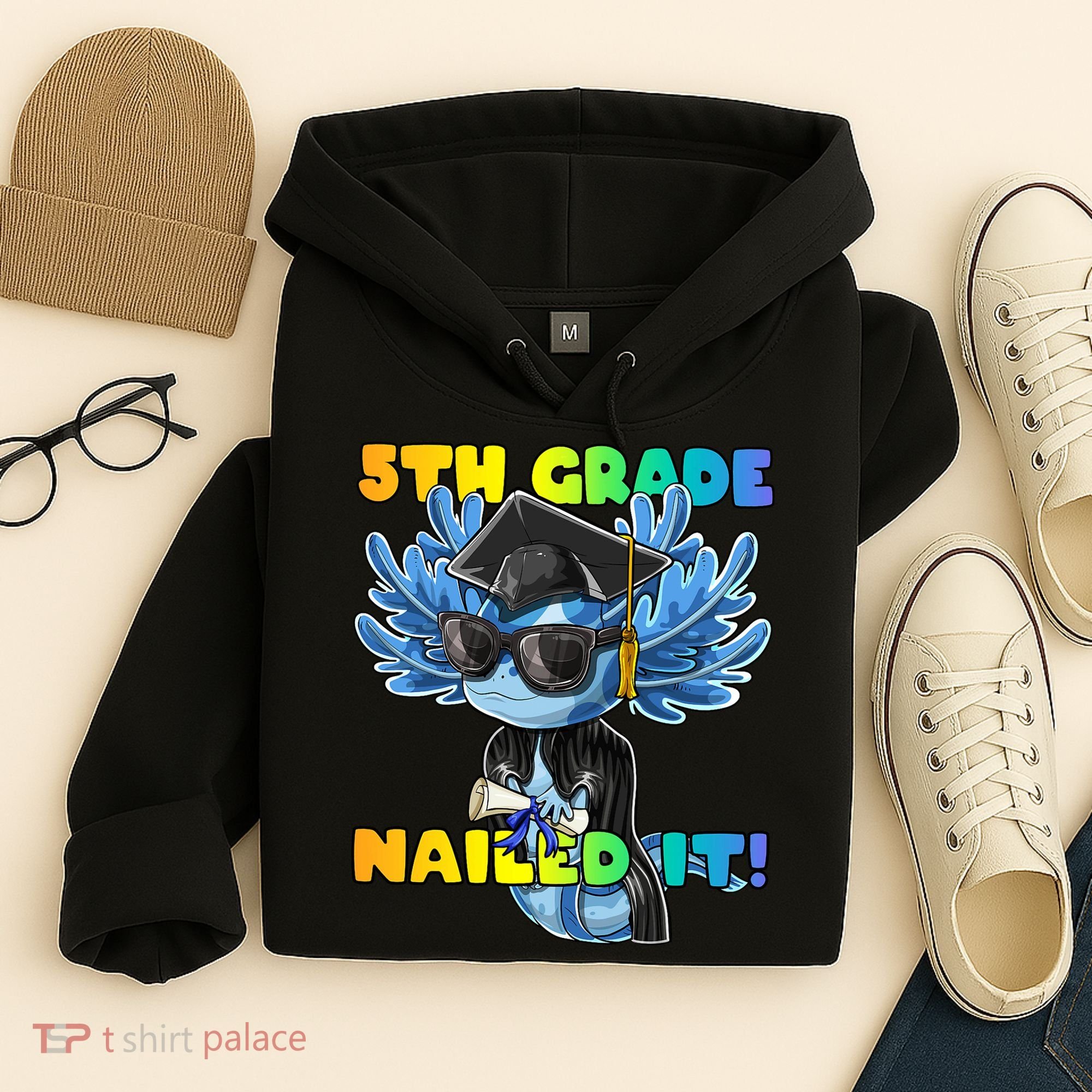 5th Grade Nailed It Axolotl Graduation Cap And Gown Hoodie