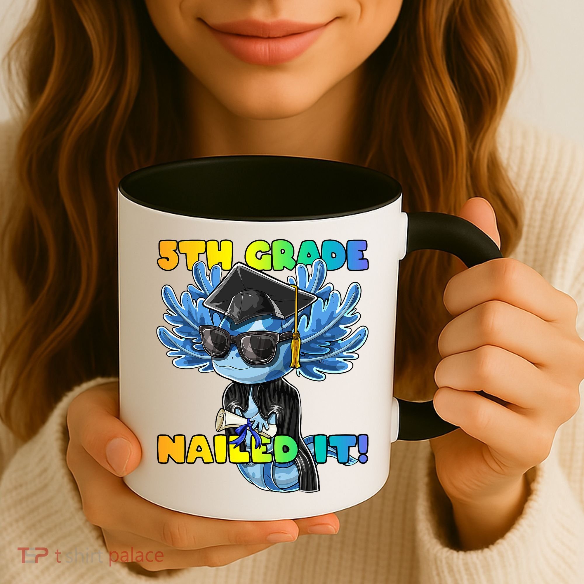 5th Grade Nailed It Axolotl Graduation Cap And Gown Coffee Mug