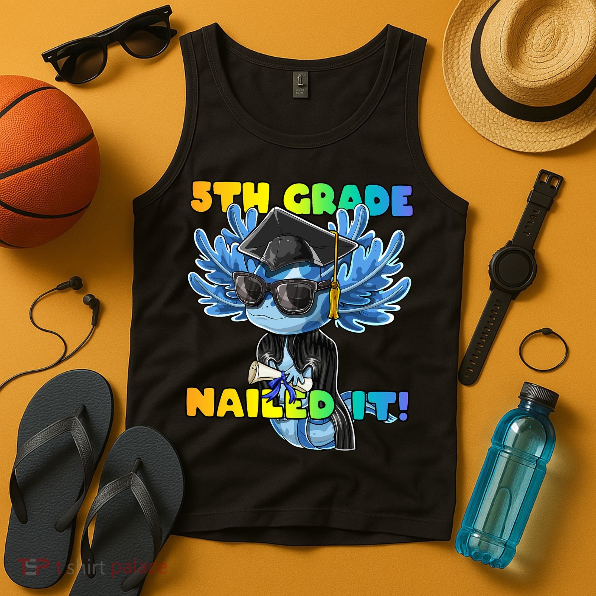 5th Grade Nailed It Axolotl Graduation Cap And Gown Tank Top