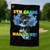 5th Grade Nailed It Axolotl Graduation Cap And Gown Golf Towel thumb 1