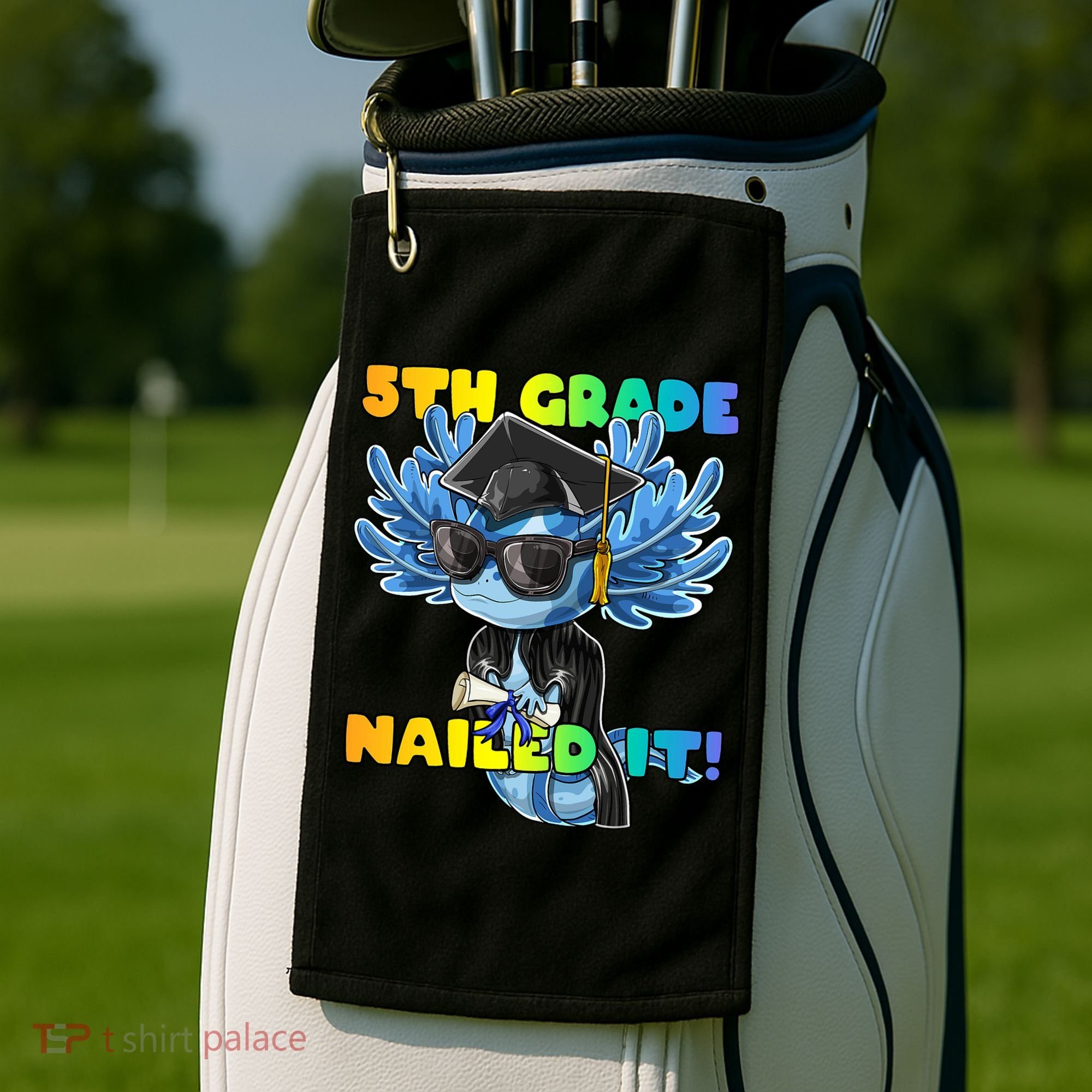 5th Grade Nailed It Axolotl Graduation Cap And Gown Golf Towel