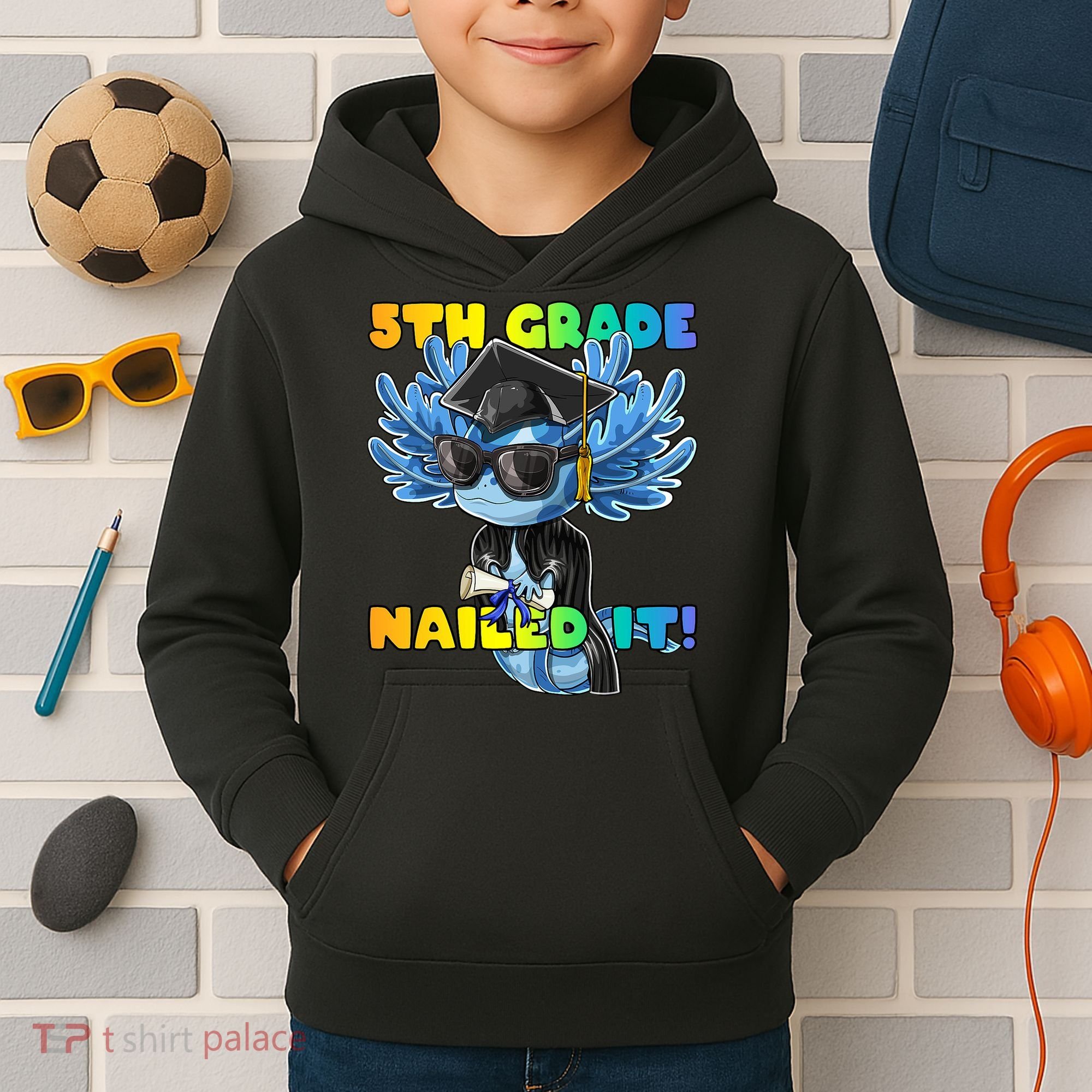 5th Grade Nailed It Axolotl Graduation Cap And Gown Kids Hoodie
