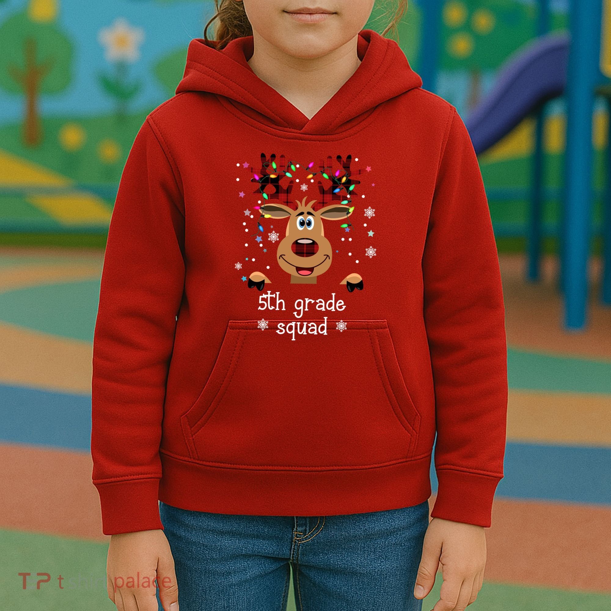 5th Grade Squad Reindeer Christmas Kids Hoodie