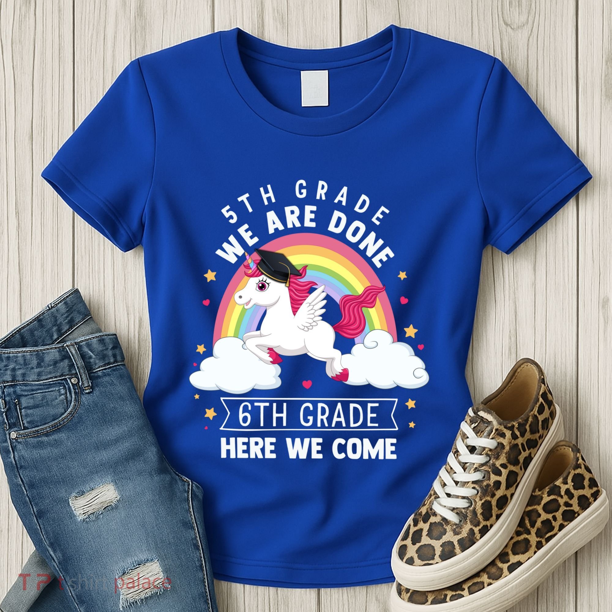 5Th Grade We Are Done 6Th Grade Here We Come Unicorn Rainbow Funny Gift Women's T-Shirt