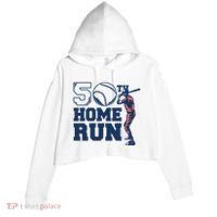 50th Home Run Baseball Birthday Gift Crop Fleece Hoodie thumb 0