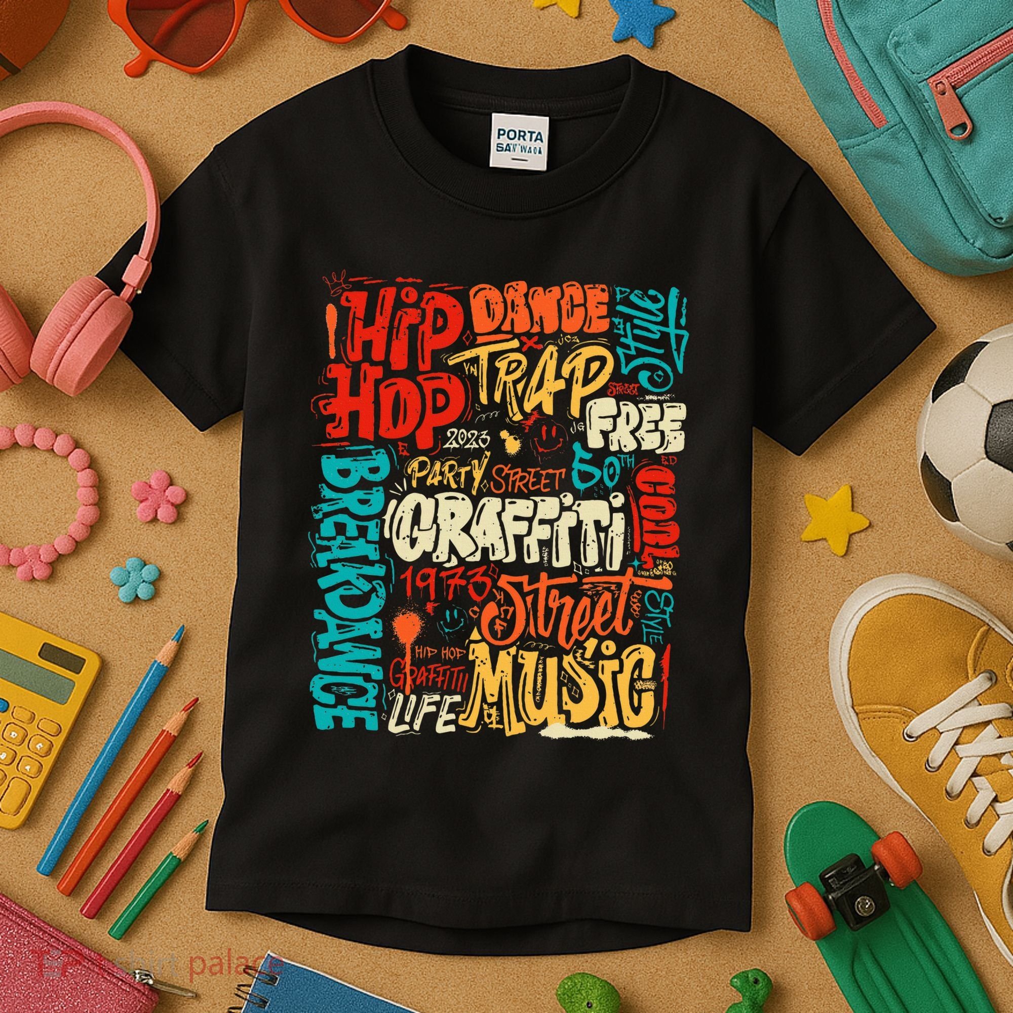 50th Music And Hip Hop Graffiti Cassette Kids T-Shirt