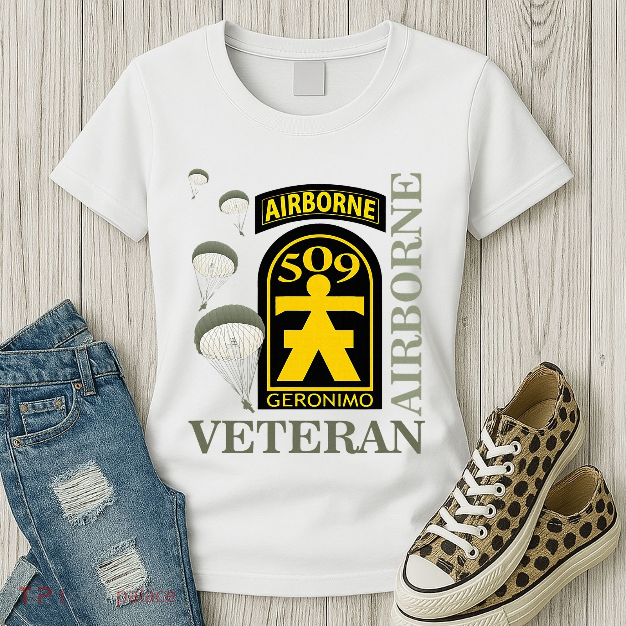 509th Parachute Infantry Regiment Airborne Veteran Christmas Women's T-Shirt