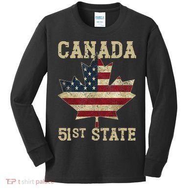 51st State Canada American Flag Canada 51st State Vintage Kids Long Sleeve Shirt