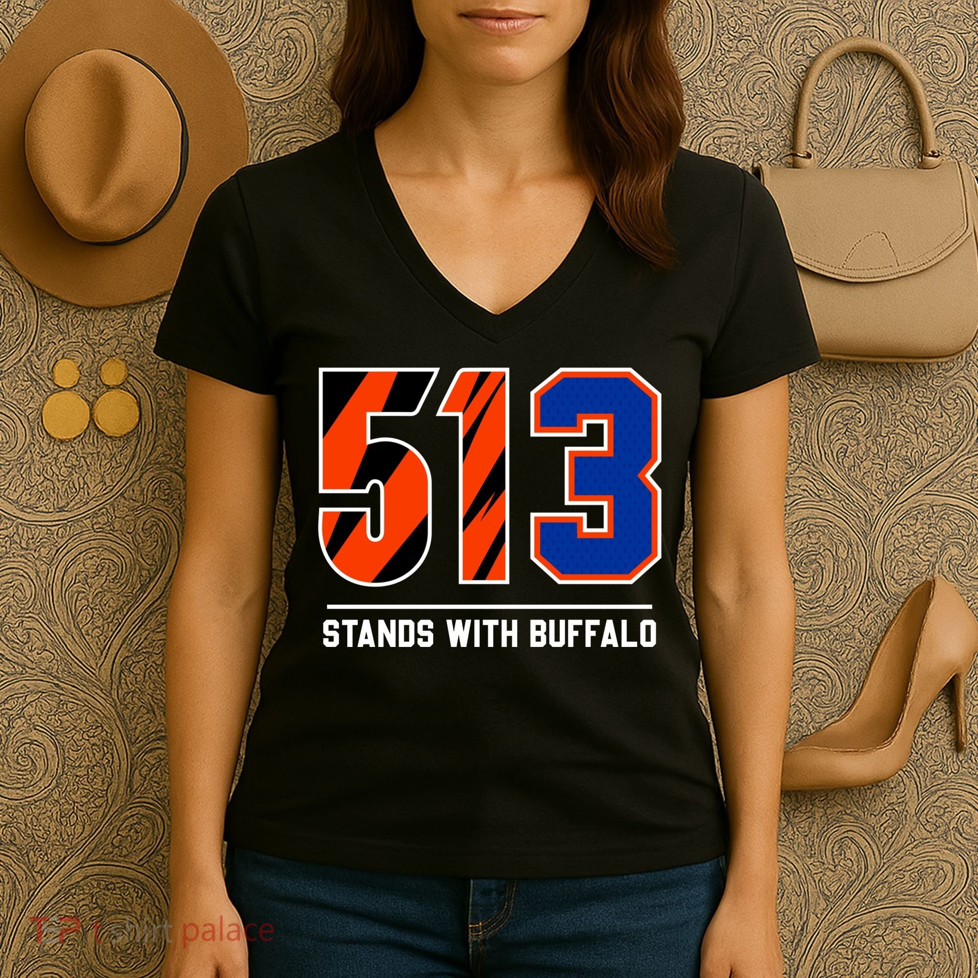 513 Stands With Buffalo Love For 3 Pray For Damar Women's V-Neck T-Shirt