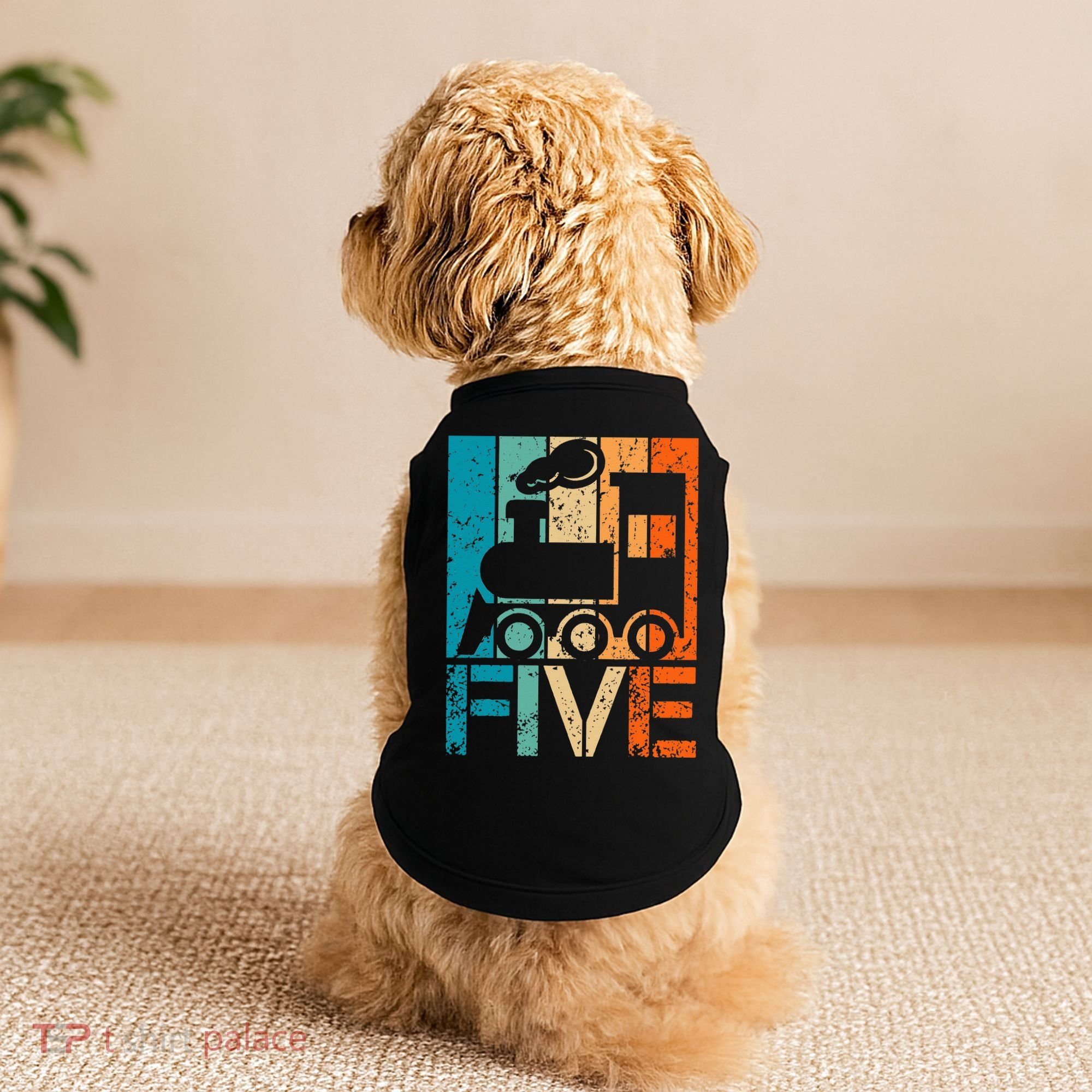 5th Train Birthday 5 Year Old 5yr Boys Girls Birthday Train Doggie Tank