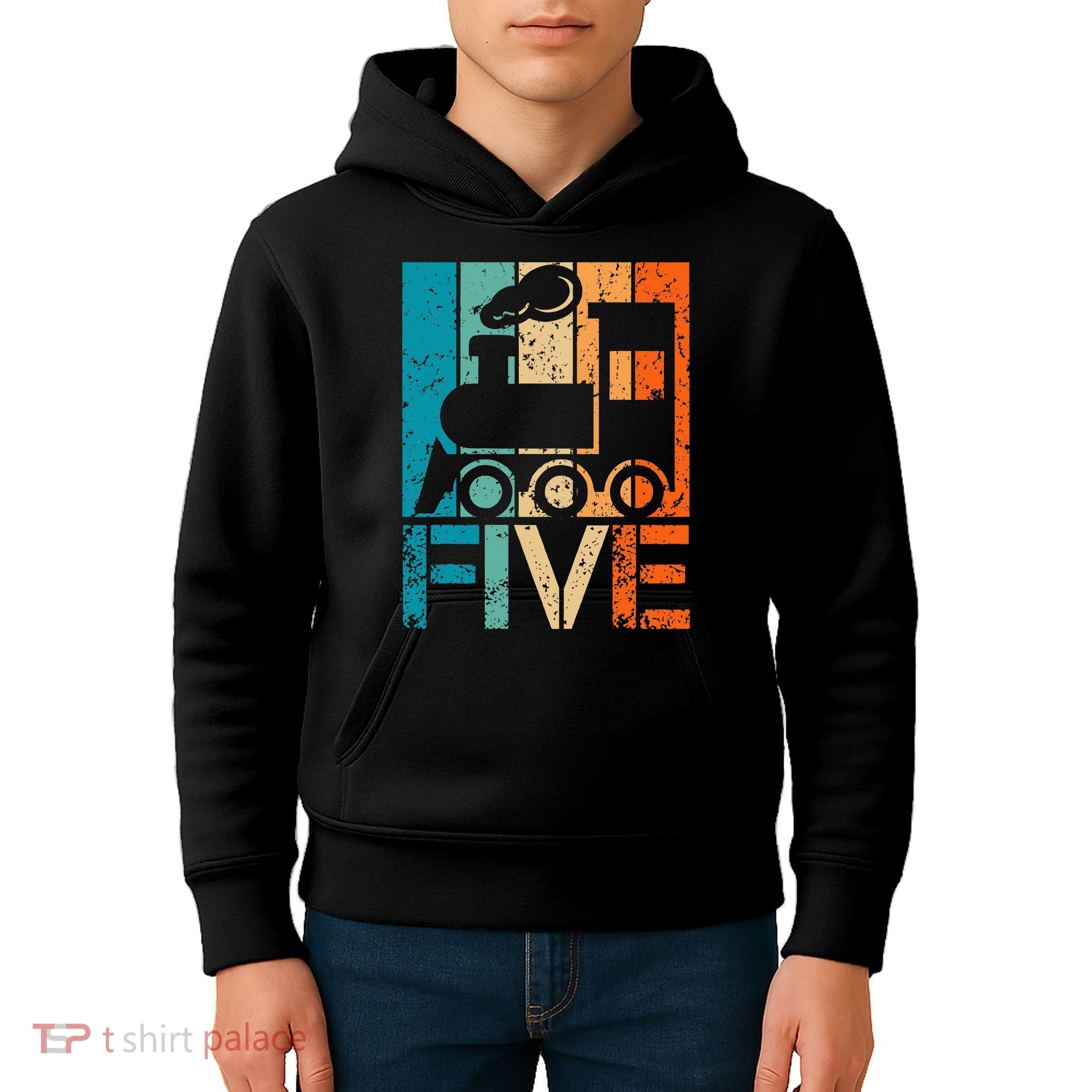 5th Train Birthday 5 Year Old 5yr Boys Girls Birthday Train Kids Hoodie
