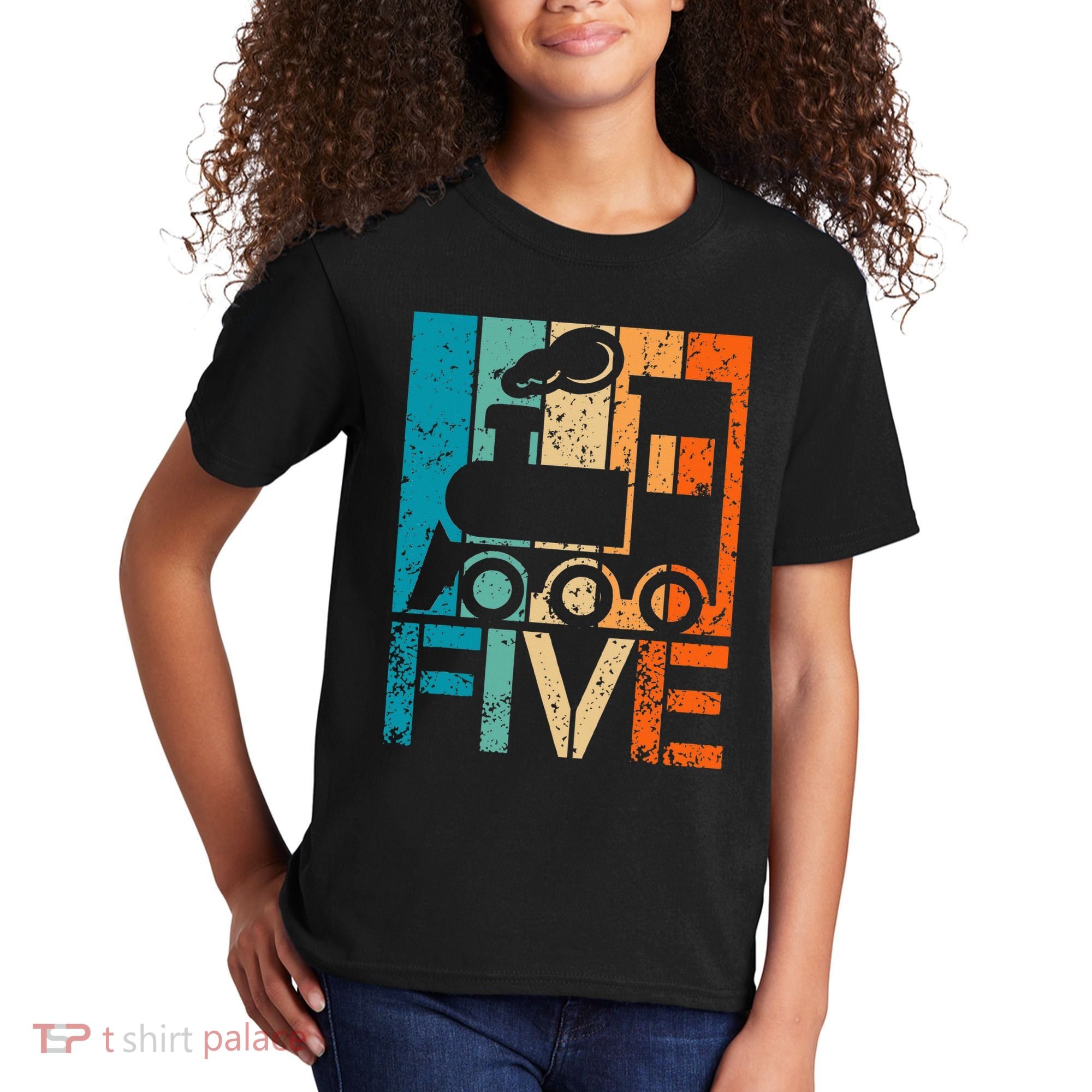 5th Train Birthday 5 Year Old 5yr Boys Girls Birthday Train Kids T-Shirt