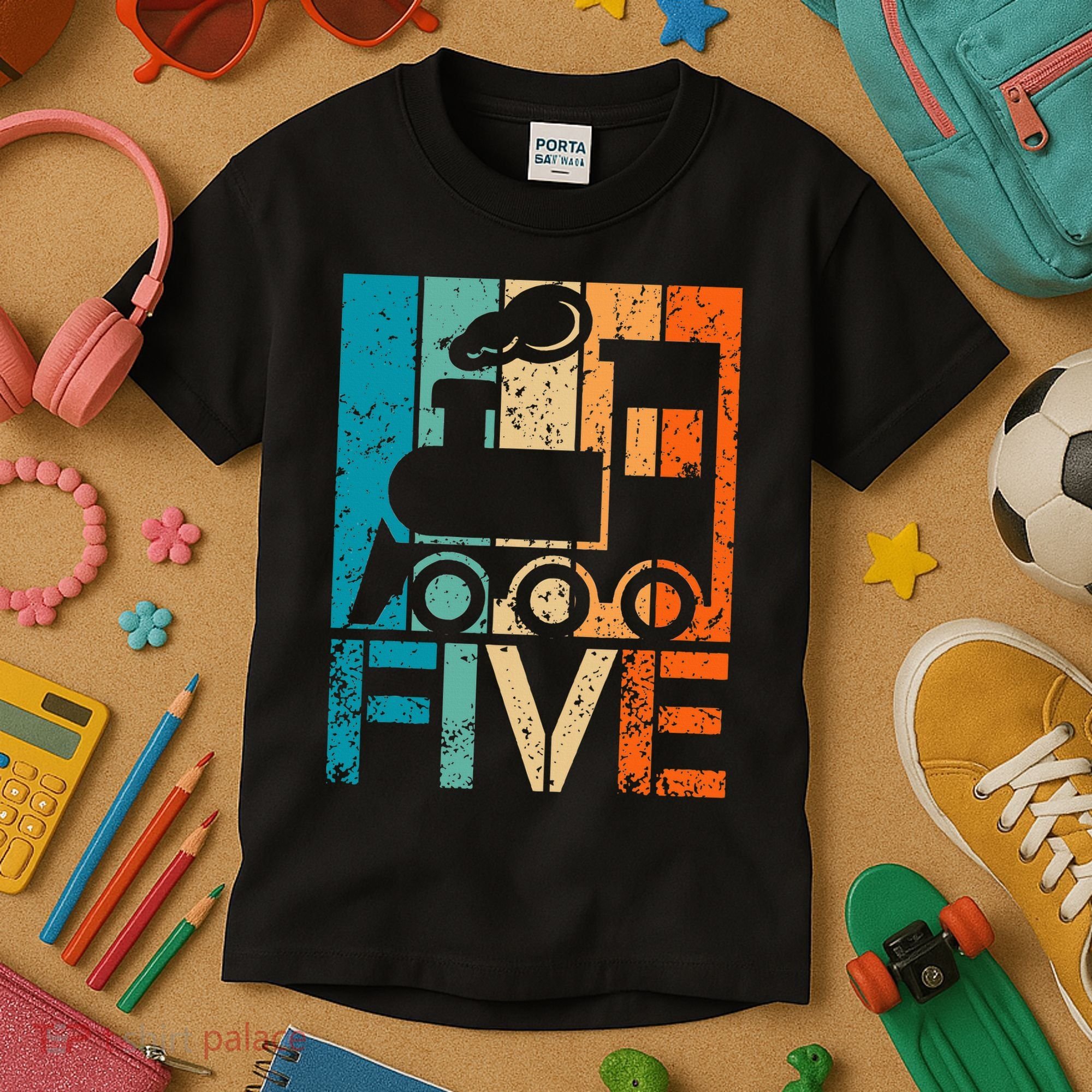 5th Train Birthday 5 Year Old 5yr Boys Girls Birthday Train Kids T-Shirt