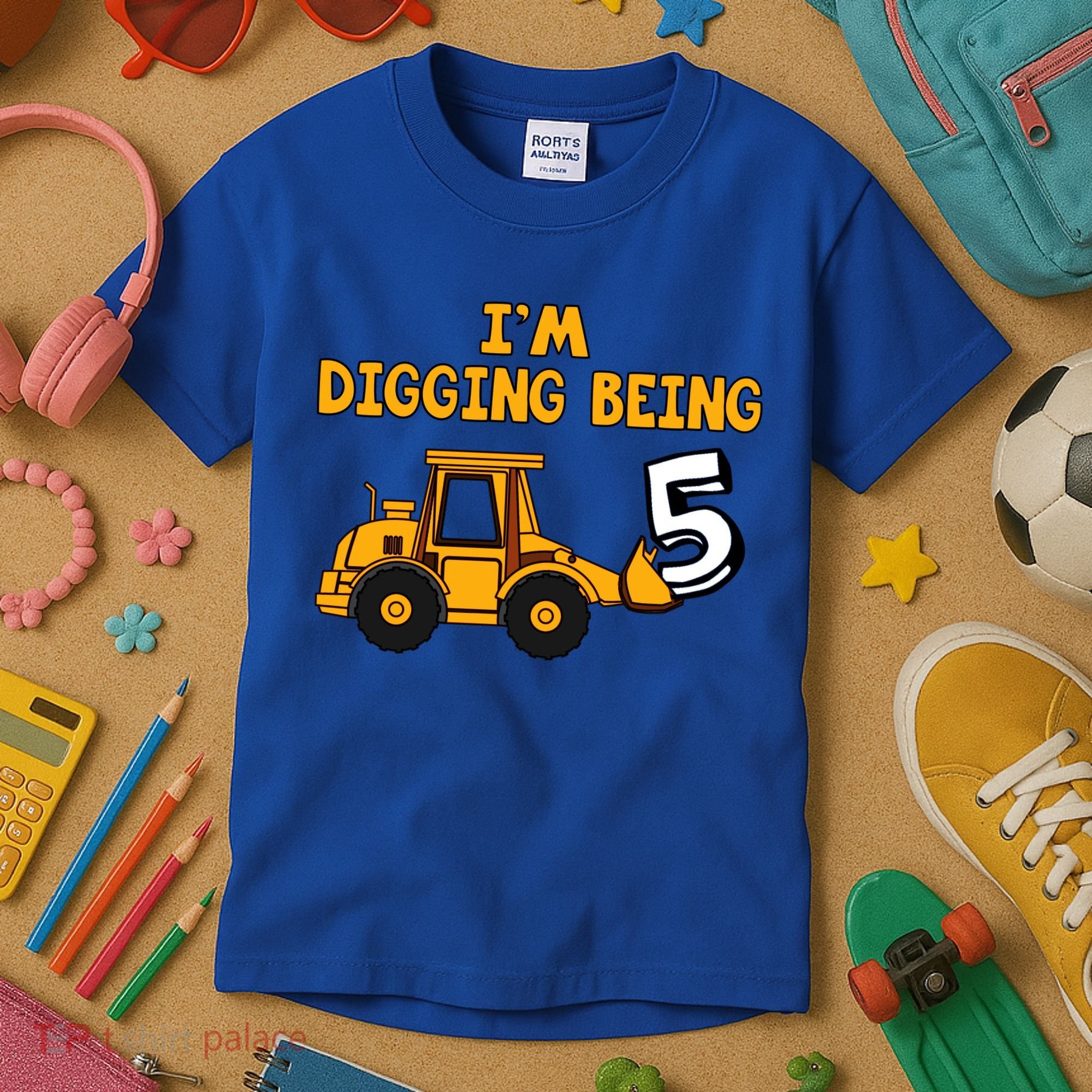 5th Birthday I'm Digging Being Five Kids T-Shirt