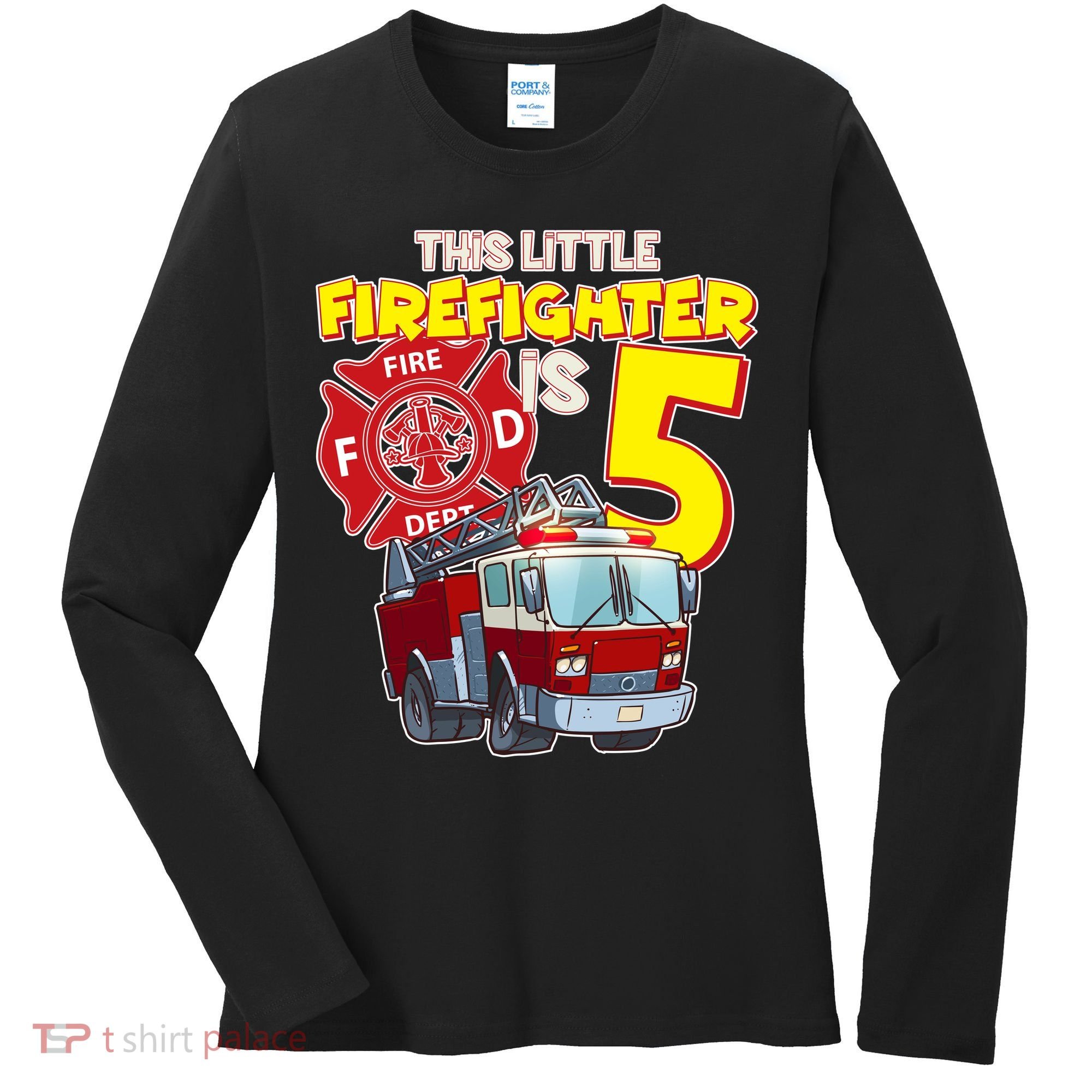 5th Birthday This Little Firefighter Is Five Women's Long Sleeve Shirt