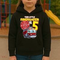 5th Birthday This Little Firefighter Is Five Kids Hoodie thumb 3