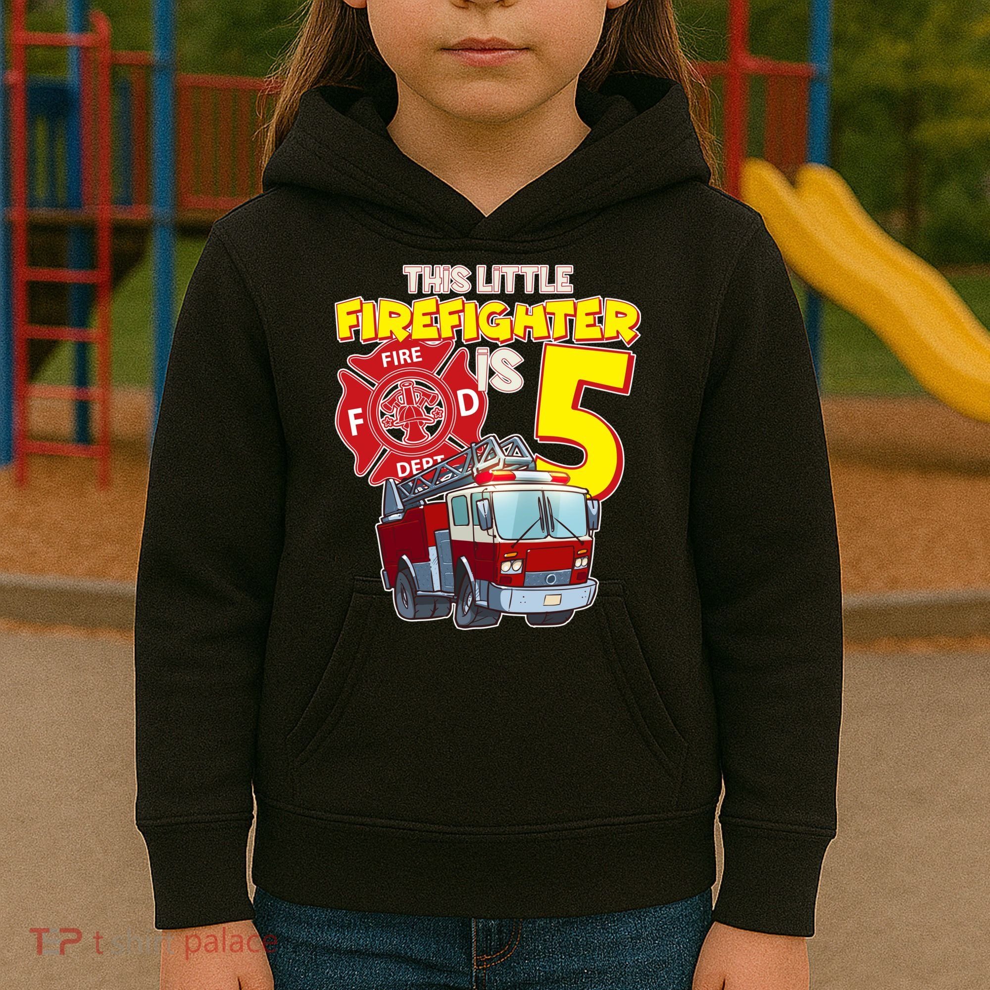 5th Birthday This Little Firefighter Is Five Kids Hoodie