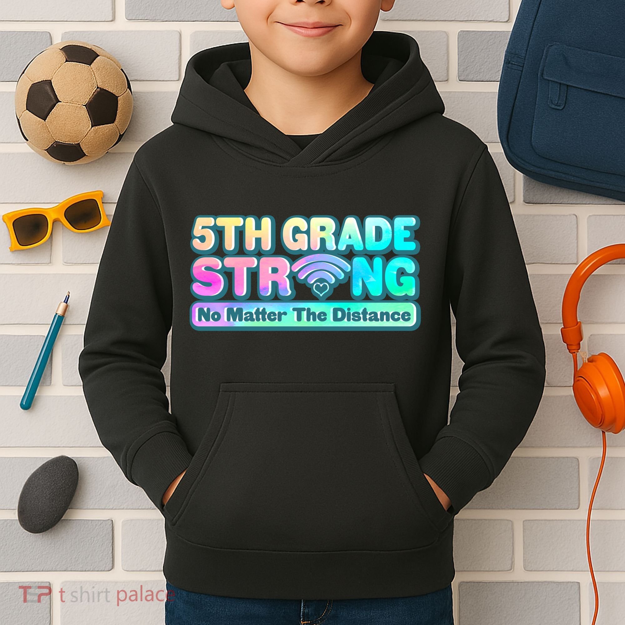 5th Grade Strong No Matter The Distance Distancing Learning Kids Hoodie