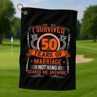 50th Wedding Anniversary 50 Years Married Husband & Wife Golf Towel thumb 1