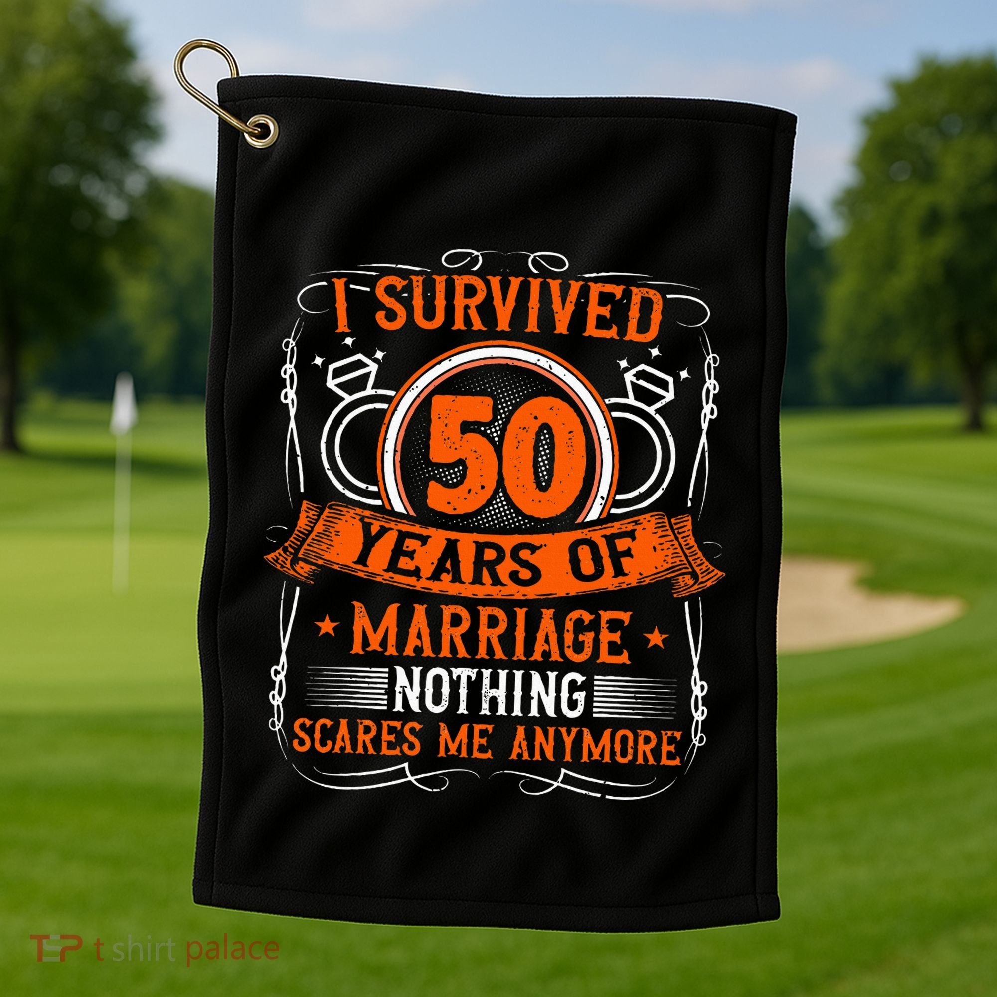 50th Wedding Anniversary 50 Years Married Husband & Wife Golf Towel