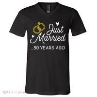 50th Wedding Anniversary Just Married 50 Years Ago V-Neck T-Shirt thumb 0