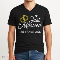 50th Wedding Anniversary Just Married 50 Years Ago V-Neck T-Shirt thumb 2