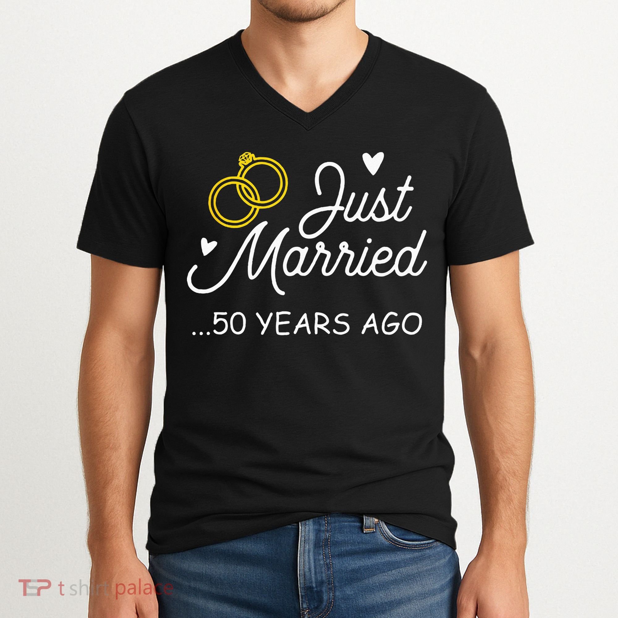 50th Wedding Anniversary Just Married 50 Years Ago V-Neck T-Shirt