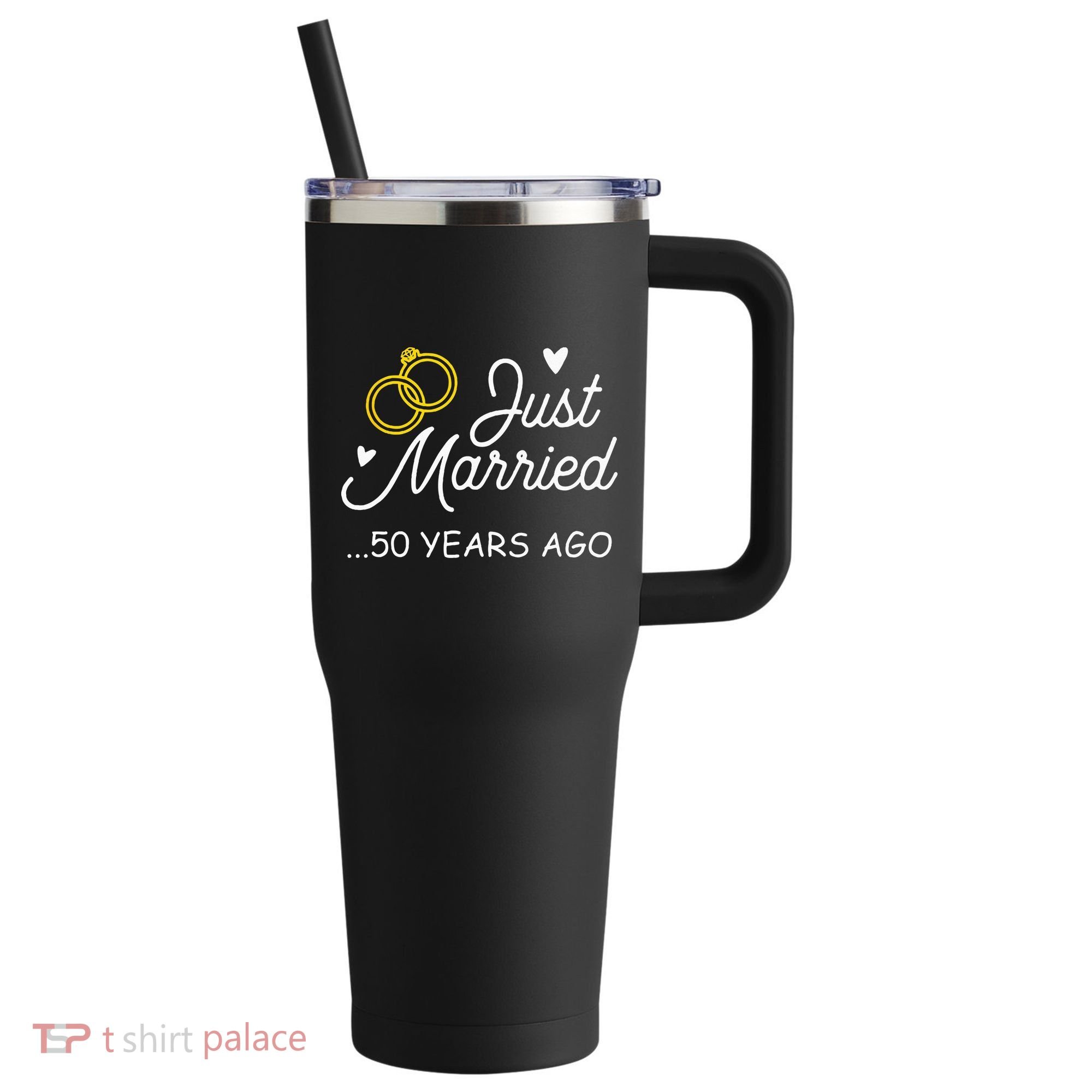 50th Wedding Anniversary Just Married 50 Years Ago 40oz Vacuum Insulated Stainless Steel Travel Tumbler