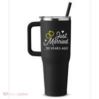 50th Wedding Anniversary Just Married 50 Years Ago 40oz Vacuum Insulated Stainless Steel Travel Tumbler thumb 2